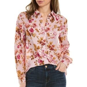 Tahari Women’s Floral Blouse Button Up Size Small